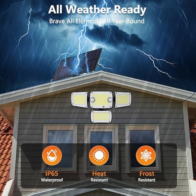 Solar Outdoor Lights 4 Heads LED Floodlights Wall Lights