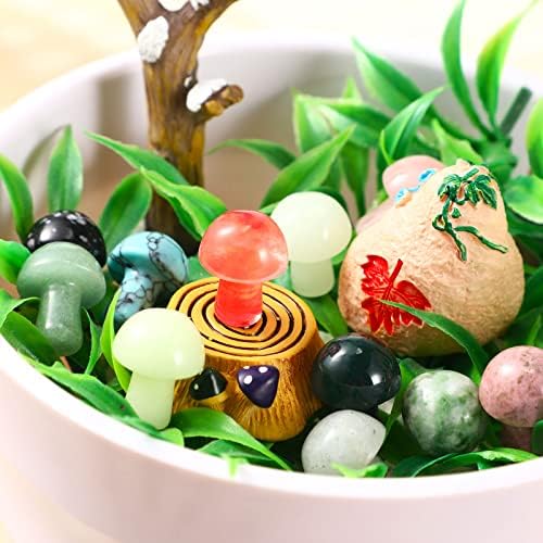 48 Pcs Mini Crystal Mushroom Gemstone Sculpture Decor Carved Witch Mushroom Polished Crystal Cute Mushroom Stones for Witchcraft Supplies Home Garden Lawn Meditation Flower Pot Decor(Fresh Style)