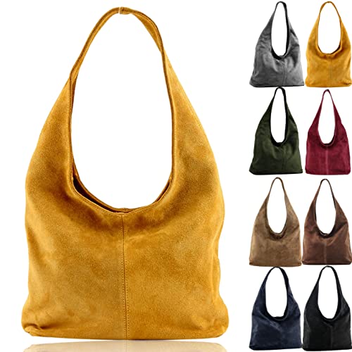 Cussi Moda –Bolso Bandolera Mujer Piel Italiano para Mujer Bolso de Hombro Hobo Bag de Cuero Genuino(Mostaza)
