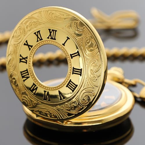 Image of Tiong Roman Numerals Scale Quartz Pocket Watches with Chain Christmas Graduation Birthday Gifts Fathers Day