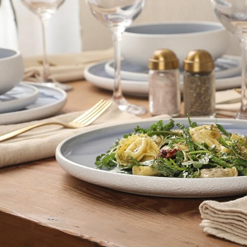 Image of Gibson Elite Pacifco Beach Plates and Bowls Sets, 12-Piece Stoneware Dinnerware Sets, Reactive Glaze Dish Set - Blue