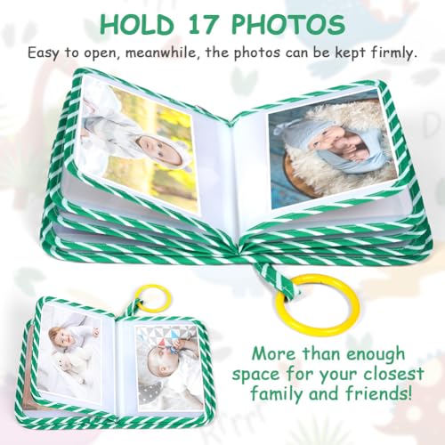 Aolso Baby Fotoalbum 17 Fotos, Baby Fotobuch mit Anhänger, Babyalbum aus weichem Stoff, Mein erstes Familienalbum, Fotoalben Erinnerungsbuch Geschenke für Kinder Baby ab 0 Monaten (Dinosaurier)