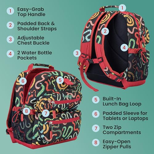 Image of Bentgo Kids Print Backpack - Lightweight 14 inch Backpack for School, Travel & Daycare, Ideal for Ages 4+, Durable & Water-Resistant, Roomy Interior, & Loop for Lunch Bag (NEW Sssnakes)