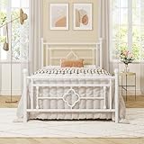 Allewie Twin Size Metal Platform Bed Frame with Victorian Vintage Headboard and Footboard/Mattress Foundation/Under Bed Storage/No Box Spring Needed/Noise-Free/Easy Assembly, White