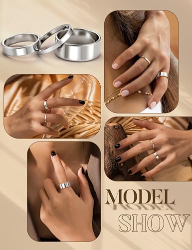 HAIAISO Silver Rings for Women Non Tarnish Stainless Steel Rings Set Dainty Gold Band Ring Stack Simple Stackable Midi Pinky Ring for Multiple Size: Clothing, Shoes & Jewelry - view 2