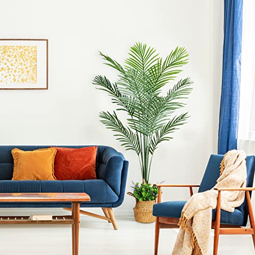 Mosade Artificial Areca Palm Tree 5.2 Feet Fake Tropical Palm Plant And Handmade Seagrass Basket+Artificial Flowers, Perfect Tall Faux Dypsis Lutescens Plants For Indoor Decor Home Office Gift,2Pack #TOP5