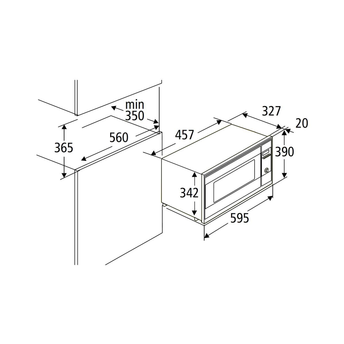 PKM Einbau-Mikrowelle MW800-20B EB | 800 W Mikrowellenleistung | 20L Garraum | 6 Leistungsstufen | 6 Programme | Auftaufunktion | Glas-Rahmen, schwarz | Drehteller (24,5cm) | LED-Display | schwarz