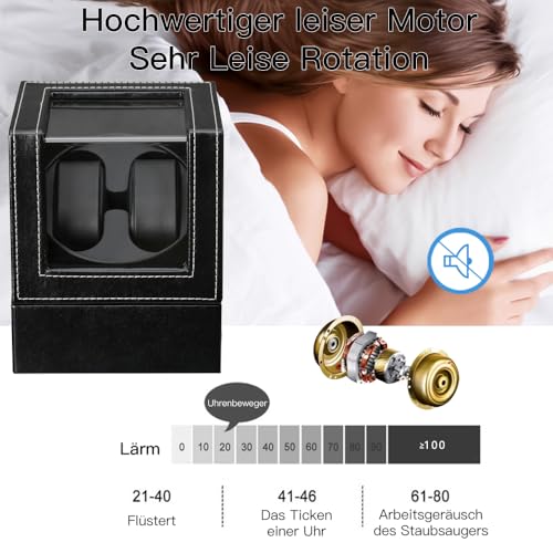 DRAIGERWAY Automatische Uhrenbeweger Box,luxuriöser Uhrenbeweger,Uhrengehäuse mit leisem Mabuchi Motor,Batteriebetrieb oder Netzteil PU Leder (Schwarz PU-DGW)