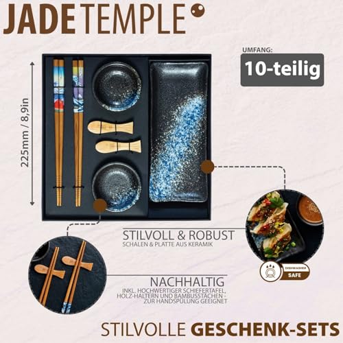 JADE TEMPLE Keramik Sushi Set mit Dippschale und Stäbchen - 1 Set, Blau