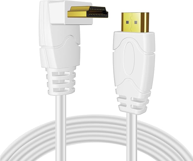 Câble HDMI TNP 4K Angle Droit 270 Degrés (15 FT) - Cordon HDMI Haute Vitesse 18GBPs Blanc 4K 60Hz HDR 2K 2160p 1080p 1440p 3D ARC/eARC Ethernet pour Jeux Vidéo Xbox One X PS 4 Pro & Apple TV HDTV