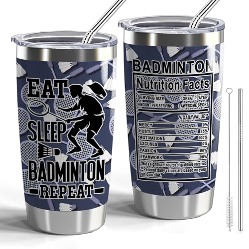 Badminton Gift Eat Sleep Badminton Repeat 20oz Tumbler with Lid and Straw Badminton Coach Gift Badminton Player Gift Badminton Lover Gift (Eat Sleep Badminton)