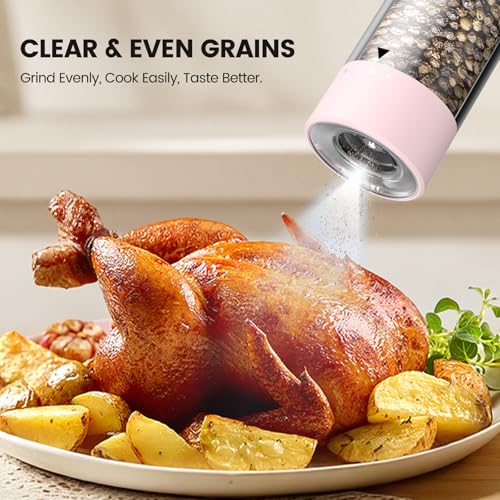 Image of Electric Salt and Pepper Grinder Set - Rechargeable Automatic Salt and Pepper Shakers, Kitchen Appliances with External Adjustable Coarseness, Larger Hopper for Cooking, Home Gifts(2 Pack,Pink /Pink)