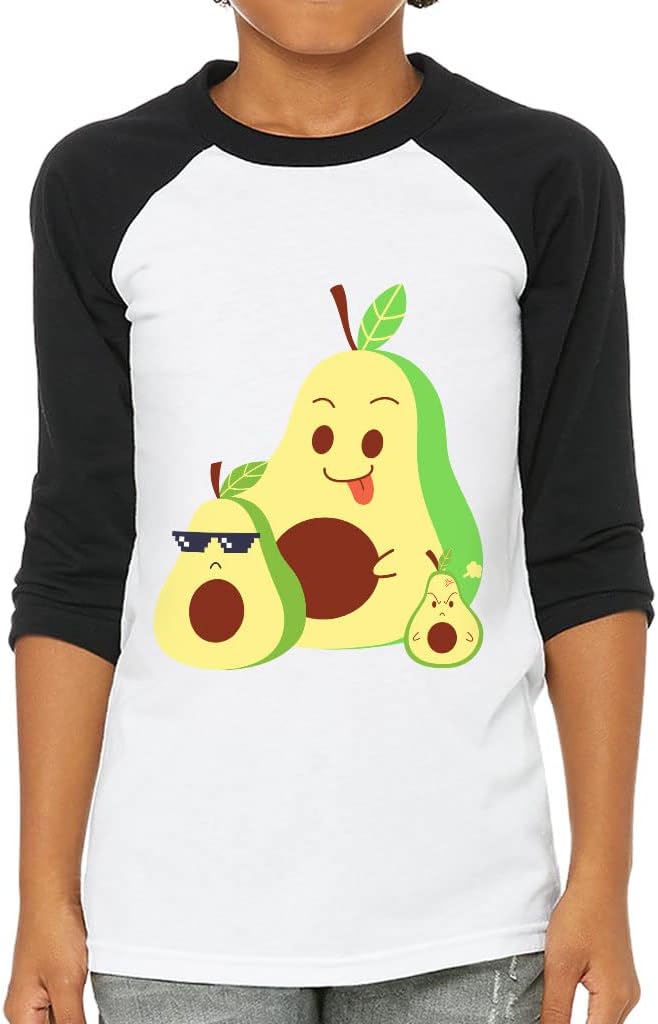 Cool Avocado Kids' Baseball T-Shirt - Cartoon 3/4 Sleeve T-Shirt - Beautiful Baseball Tee
