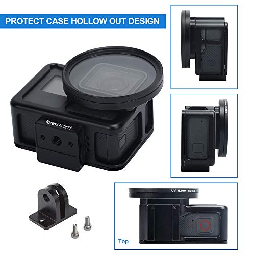 Aluminium Housing Case Alloy Protective Skeleton Frame with 52mm UV Filter and Lens Cap for Gopro Hero 5/6/GoPro HERO7 Black Action Camera Black with Rear Door (Gopro Hero 7 Black Aluminium Case)