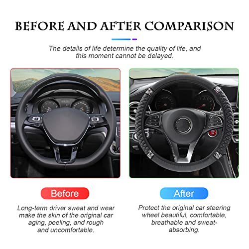 Bling Soft Leather Steering Wheel Cover, 15 Inch Colorful Rhinestones Auto Elastic Steering Wheel Protector, Sparkly Crystal Diamond For Women Girls, Car Interior Accessories For Most Cars (Black) #TOP3