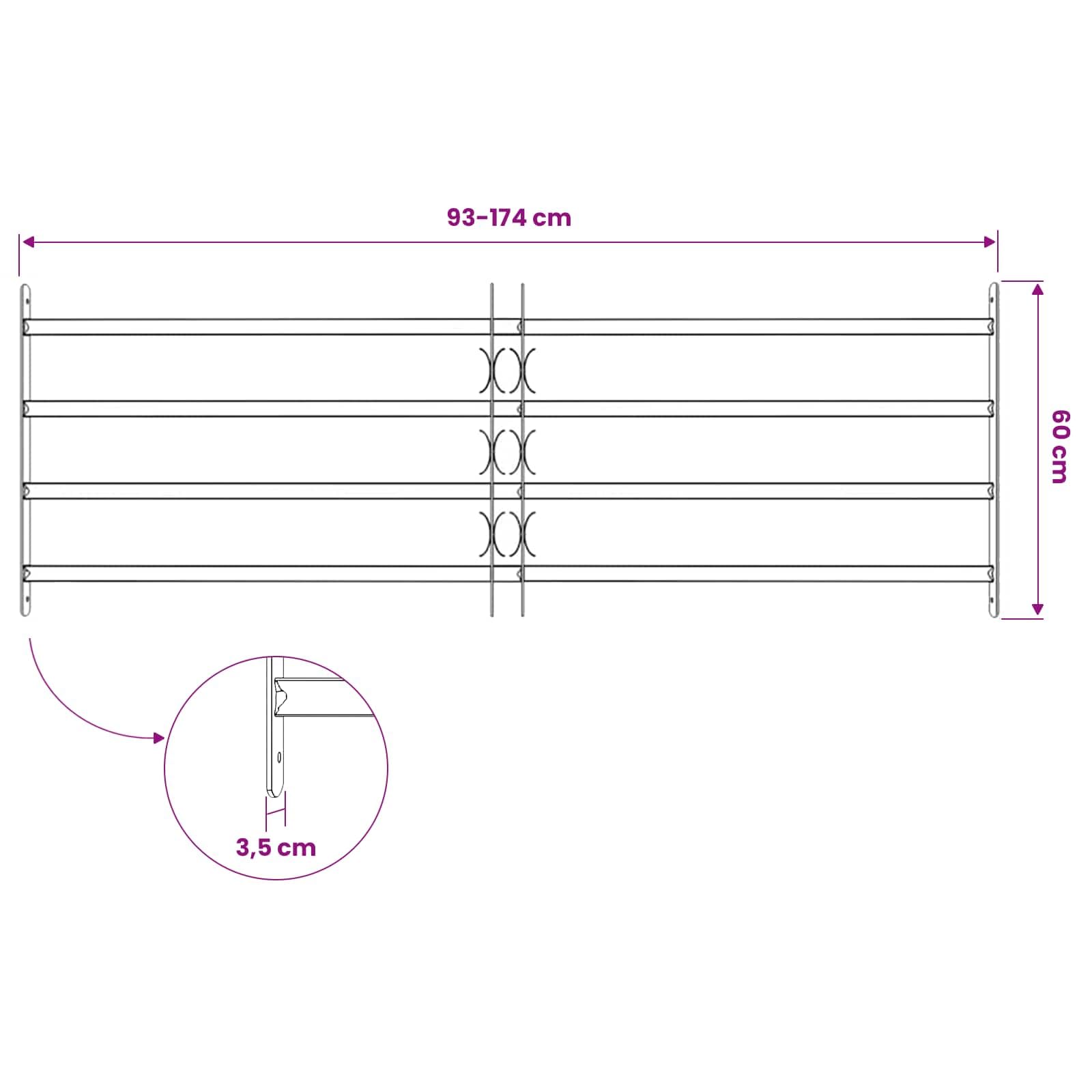 Reja de Seguridad para Ventanas con 4 Barras Transversales para planta baja,balcón,ventana de bodega,ventanas exteriores,Reja antirrobo 93-174 cm