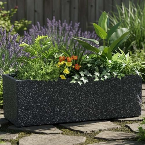 Image of Amazon Brand - Umi Recta R (24X12.5) Inch Rectangle Pots for Planter & Flowers Big Size Gamla - Lightweight, Durable Outdoor & Indoor Planters, Perfect for Balcony & Terrace Gardens (Black)