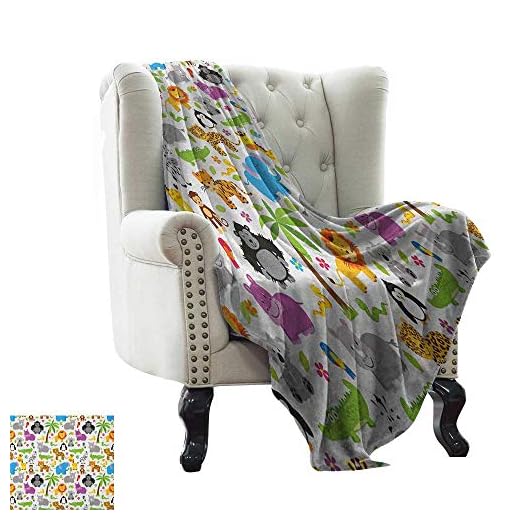 Resefilt barnkammare, olika typer av djur ritade söta sätt lejon koalas tigrar krokodiler apor, flerfärgad varm och hypoallergen tvättbar soffa/sängöverkast 76 cm x 127 cm