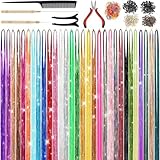 CHENZI 30 Colors 9900 Strands Hair Tinsel Kit, 48 Inch Glitter Tinsel Hair Extensions for July Fourth Christmas New Year Halloween Cosplay, Heat Resistant Fairy Hair Accessories for Girls, Kids, Women