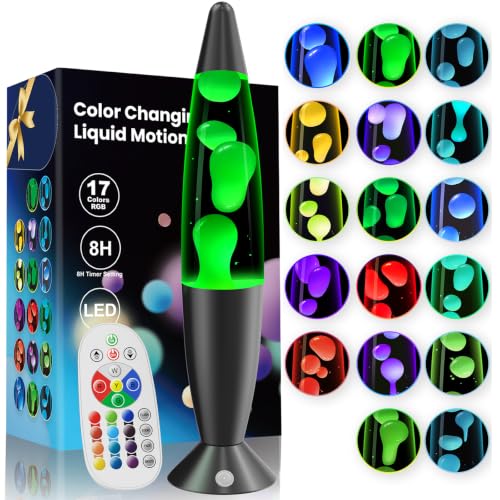Image of 16 Inch Large LED Liquid Motion Lamps 17 Colors Color Changing Table Lamp for Kids Adults Bedroom Decor, Black Red Blue Green Pink Relax Night Light Sensory Mood Nightlight with 8H Timing