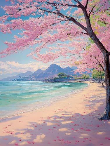 数字油絵 風景 ペイントバイナンバー ビーチ ナンバーペイント, DIY 絵 デジタル油絵 キット 初心者向け 簡単 Paint by Numbers ブラシとアクリル絵の具が入 手塗り DIY絵 オフィス インテリア リビング装飾, 女性へのギフト 45