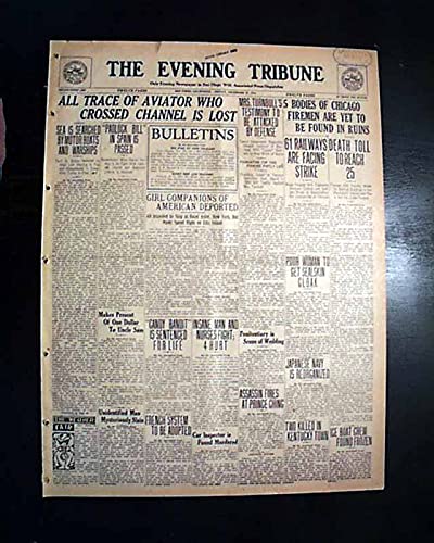 1910 Jorge Chavez Peruvian Avitor 1St Airplane Flight Over Alps 1910 Newspaper The Evening Tribune, San Diego, Sept. 23, 1910 #TOP5