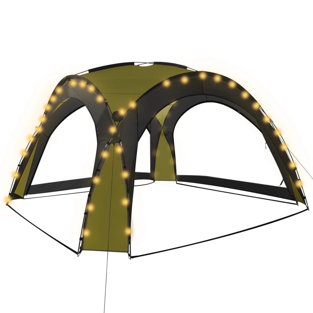 vidaXL Carpa de Fiesta con LED 4 Paredes Laterales Verde 3,6x3,6x2,3 m