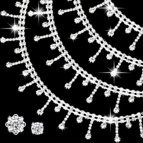 Towenm 3 Yards Rhinestone Trim Chain Crystal Rhinestone Applique Fringe Trim for Craft Bridal Wedding Dress Costume, Bling Sewing Diamond Ribbon Embellishment for DIY Clothes Cover