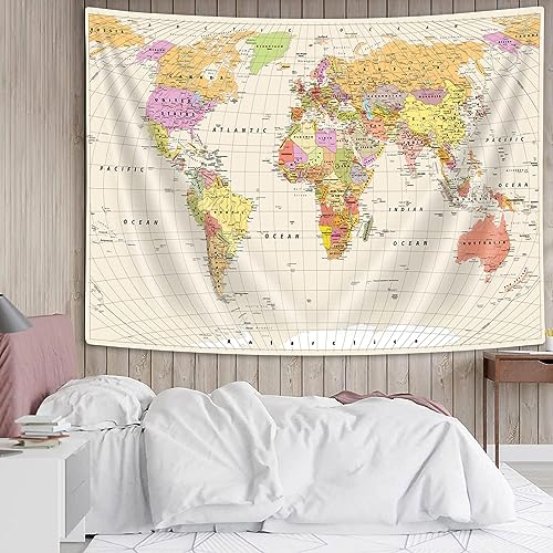 Tapeçaria de mapa do mundo, pôster vintage antigo mapa do mundo infantil tapeçarias educativas para