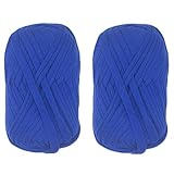 2 PCS T-Shirt Yarn Elastic Fabric Crochet Cloth Knitting Yarn, Spaghetti Yarn Fettuccini Zpagetti Ball for Hand DIY Bag Blanket Cushion Crocheting Projects,Home Decor (Sapphire)