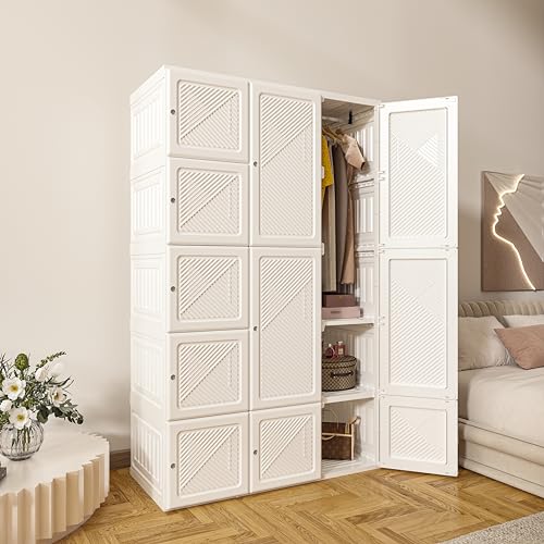 Image of ANTBOX Portable Wardrobe Closet Storage Organizer for Clothes,Folding Plastic Wardrobe with Magnetic Door and Easy Assembly 11 Doors-8 Cubes-2 Hanging Rod.