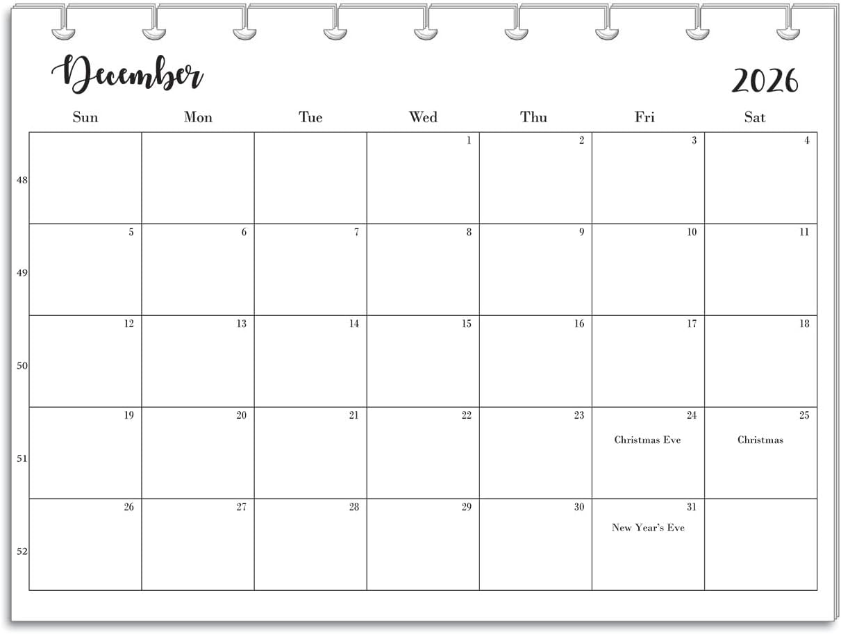 2026 Monthly Refills for 9 -Disc Classic Planners by FeroniArt, Monthly Calendar for Classic Size Planners, Compatible with Happy Planner ARC and TUL (B/W, 9-Disc)