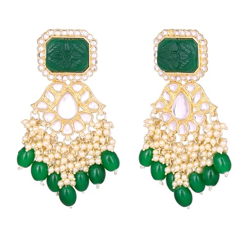 Gehena by Estele Gold Plated Fashionable Kundan Drop Earrings with Beads for Girls/Women - Image 5