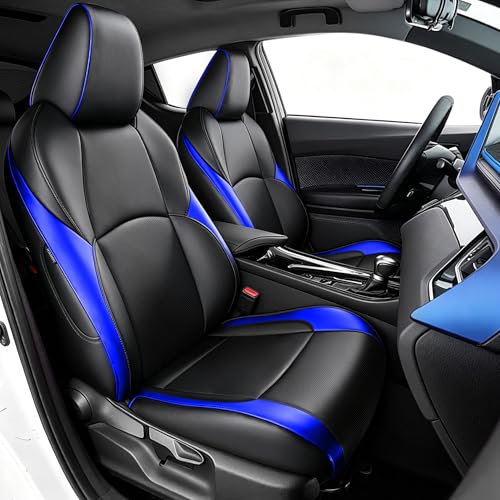 Image of AOMSAZTO Car Seat Cover Fit for Toyota CHR 2018-2022 Faux Leather Seat Covers Protector Compatible Airbag Waterproof C-HR Full Set Black&Blue | CHR Seat Covers Premium Faux Leather Breathable Compatible Airbag Scratch Resistant 1:1 Customized Seat Cushion Protectors