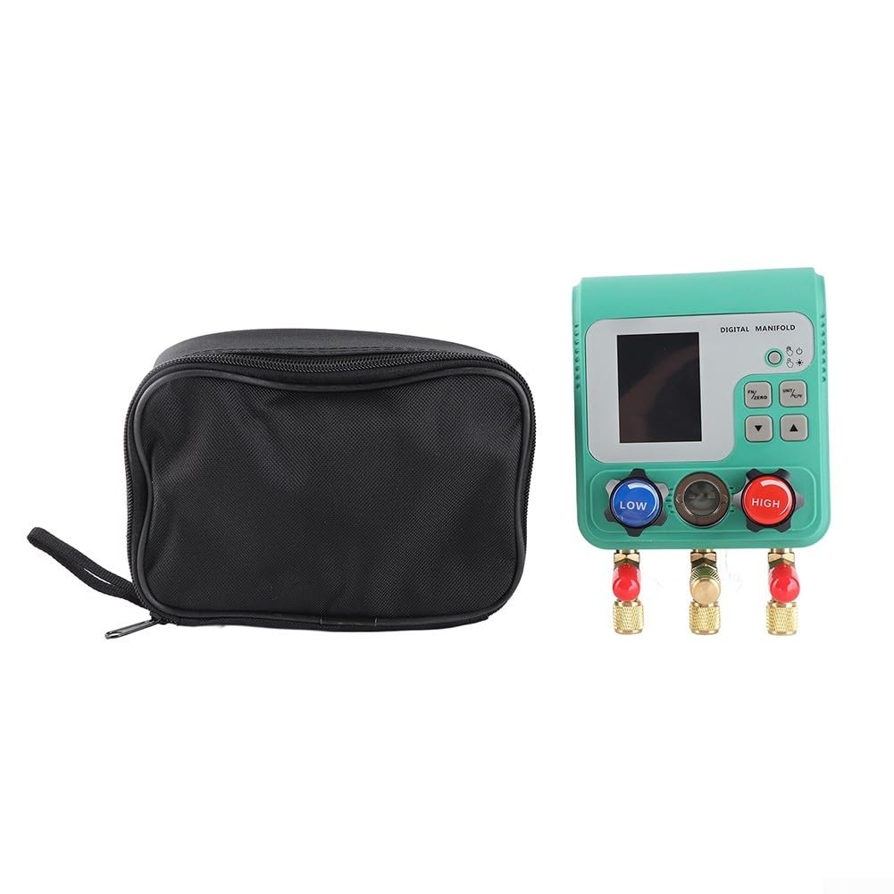 DY523 - Manómetro digital de vacío para aire acondicionado de coche, medición de presión dual con indicador de sobrecalentamiento, 0-6000 KPa, ± 0,5% de precisión, conector de metal, gancho plegable