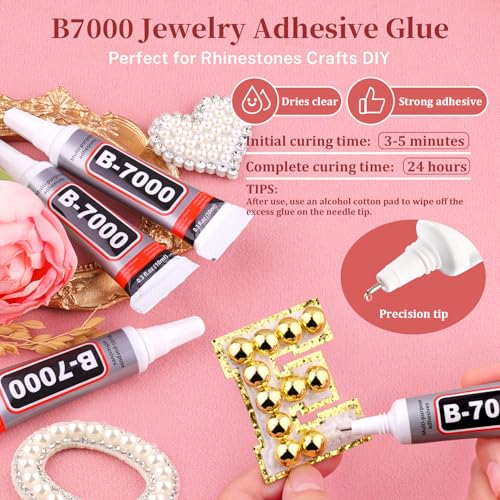 Image of 13000Pcs Flatback Pearls for Crafting (Gold), Assorted Size 2 /3 /4 /5 /6 /8 /10mm Half Pearl with 3Pcs 10ml B7000 Jewelry Glue, Bedazzling Bead for DIY Crafts Clothing Tumblers Shoes Embellishment Nail Art