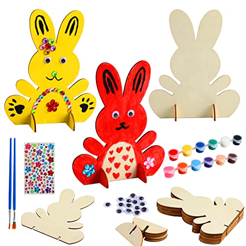 Easter Crafts for Kids, 10pcs Wooden Bunny Cutouts Arts and Craft...