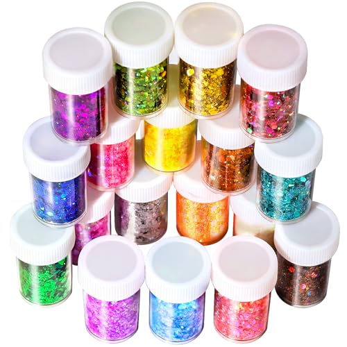 LEOBRO Chunky Glitter 18 Jars Craft Glitter for Resin Crafts Tumbler DIY Arts and Crafts Total 270g