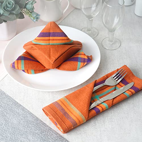Image of FINGERCRAFT Table Napkins 100% Cotton Yarn Dyed Thick Fabric Cloth Napkins High GSM Napkins 20in x 20in Washable and Reusable for Kitchen Hotels Wedding (Rust Stripe, Set of 12)