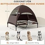 PawHut Hundeliege Outdoor mit Dach, Erhöhtes Hundebett für Große Hunde, Kühlendes Haustierliege mit Waschbares Mesh Stahlrahmen Tragtasche, Haustierbett für Draußen Camping 91x76x90cm, Kaffee