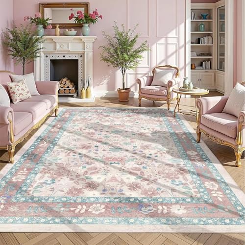 RUGMRZ Tapis Fille Chambre Doux 120x180cm,Rose,Motif Floral pour Bureau,Parc,Chambre