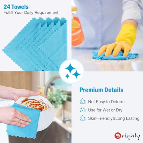 Image of Orighty Cleaning Cloths 12x12 inch, Pack of 24, Highly Absorbent Microfiber Cleaning Supplies, Lint Free Cloths for Multiple-use, Powerful Cleaning Rags for House, Kitchen, Car Care (Blue)