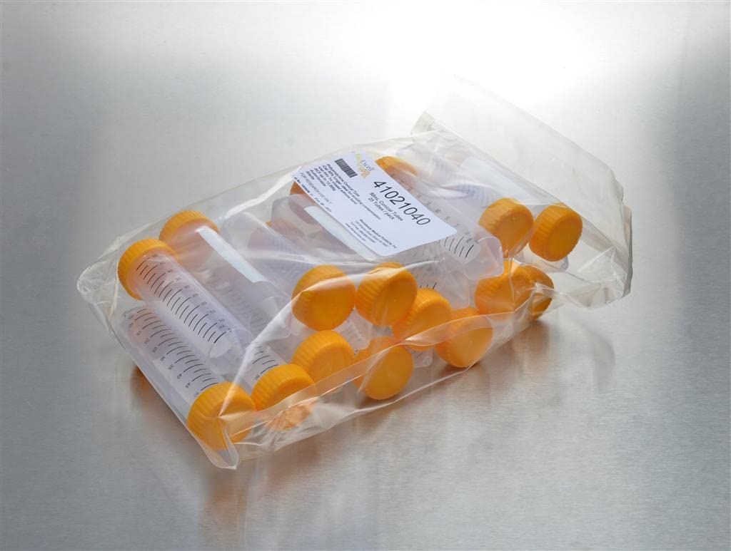 50ml Sterile Centrifuge Tube, Conical Bottom, Flat Caps, Graduated, Made in USA (Case of 500)