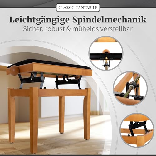 Classic Cantabile Pianobank Kirsche-matt (Höhenverstellbar von 47-56cm, Spindelmechanik, Sitzfläche 55 x 32cm, schwarzer Velourbezug, stabil)