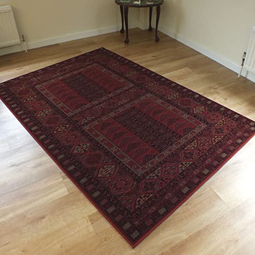 Kashqai Brick Red Rug 4346-300 100% Wool Yarn Traditional Afghan Style Design 0.8m x 1.6m (2'6 x 5'3 approx)