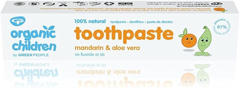 Green People Organic Children Mandarin & Aloe Vera Toothpaste 50ml | 100% Natural & SLS Free | Non Mint Toothpaste for Kids & Minty Cool Toothpaste 50ml