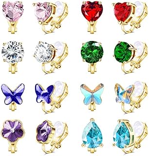 YADOAC 8 Pairs Clip Earrings for Women Girls Rainbow Birthstone Non Piercing Clip On Earrings Non Pierced Hypoallergenic Fake Earrings Jewelry