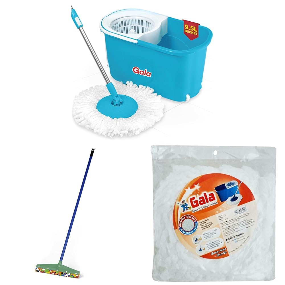 e-Quick Spin Mop, Easy Wheels & Big Bucket with 2 Microfiber Refills, Floor Cleaning Mop with B