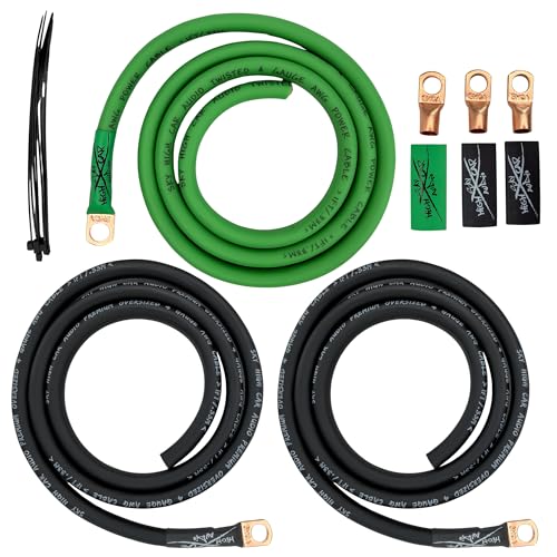 Câblage Big 3 4 AWG surdimensionné Sky High vert noir pour alternateur et batterie auto