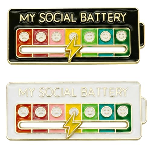 2-Pack Funny Social Battery Slider Enamel Pin - Cute 7-Day Mood Interactive Lapel Pin for Introverts, Backpacks & Bags - My Social Battery Creative Badge & Cool Pins, Great Social Worker Gifts